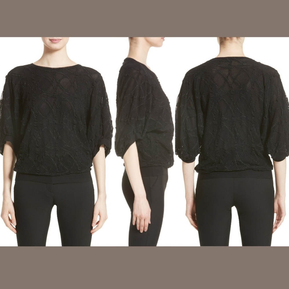 NWT $445 Fuzzi [ Small ] Lace Cocoon Sleeve Top in Black #C978‎